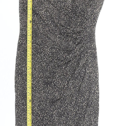 Oasis Women’s Black Geometric Bodycon Midi Dress XS Long Sleeve Viscose