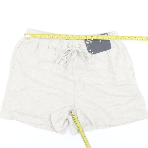 F&F Women Beige Linen Blend Drawstring Casual Shorts UK 14