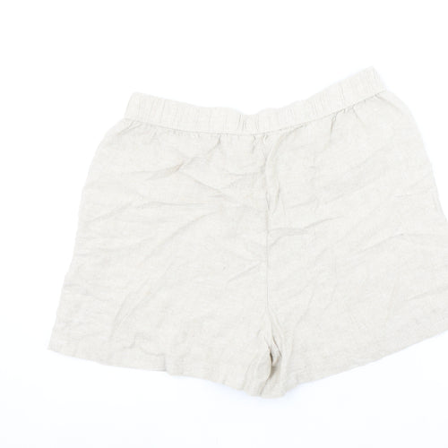 F&F Women Beige Linen Blend Drawstring Casual Shorts UK 14