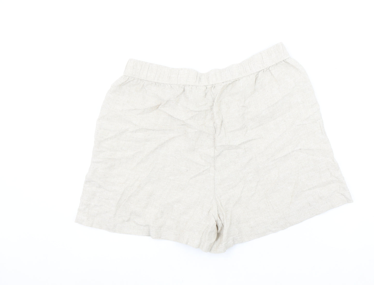 F&F Women Beige Linen Blend Drawstring Casual Shorts UK 14
