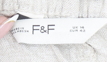 F&F Women Beige Linen Blend Drawstring Casual Shorts UK 14