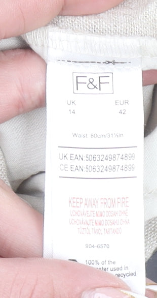 F&F Women Beige Linen Blend Drawstring Casual Shorts UK 14