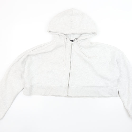 Boohoo Women Grey Full Zip Cropped Hoodie Size 8