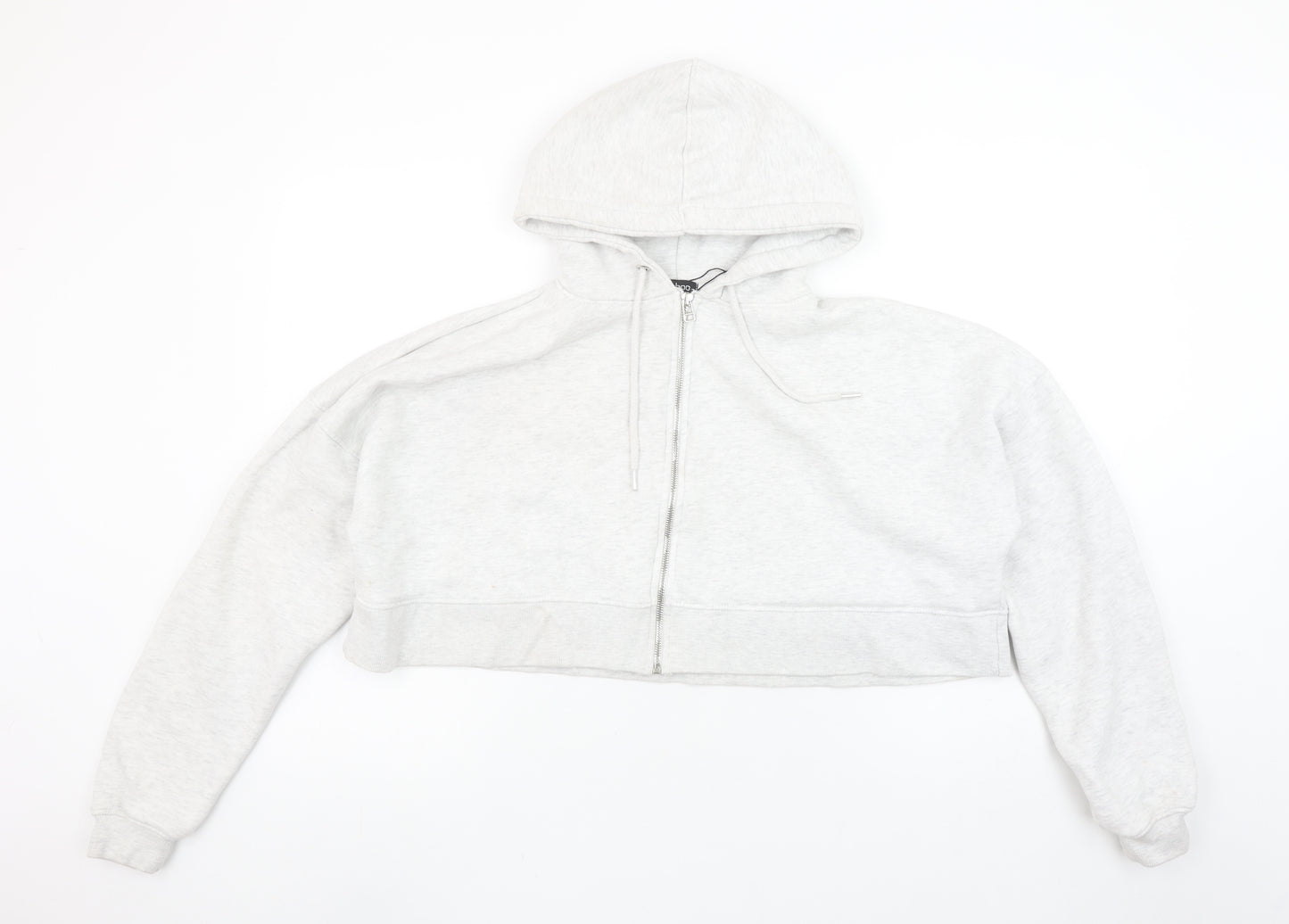 Boohoo Women Grey Full Zip Cropped Hoodie Size 8