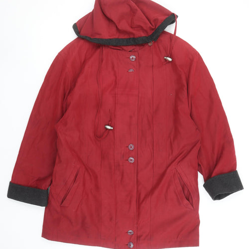 Savannah Women's Red Hooded Mid-Length Cotton Blend Rain Coat UK 10