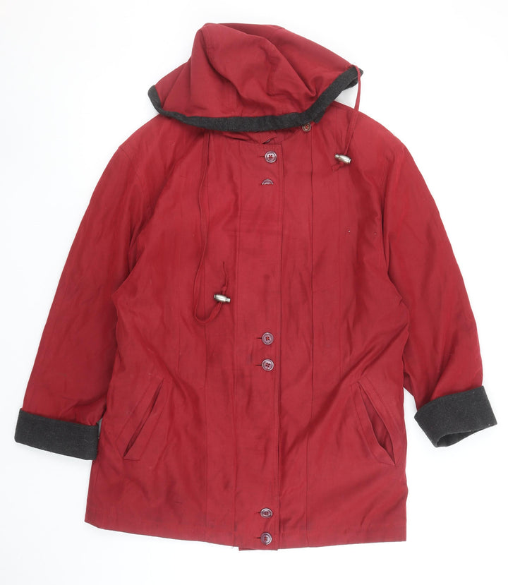 Savannah Women's Red Hooded Mid-Length Cotton Blend Rain Coat UK 10