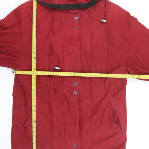 Savannah Women's Red Hooded Mid-Length Cotton Blend Rain Coat UK 10