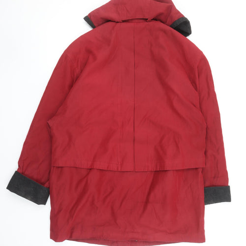 Savannah Women's Red Hooded Mid-Length Cotton Blend Rain Coat UK 10