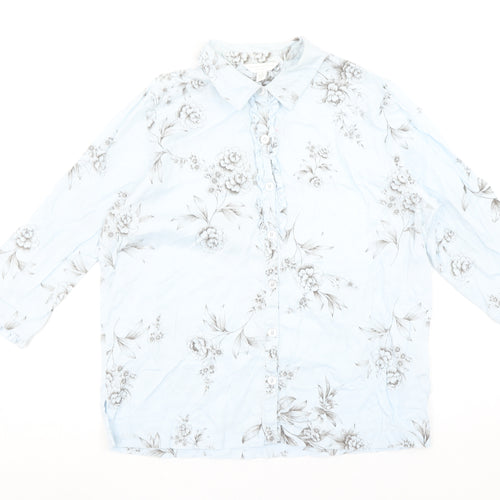 Charter Club Women’s Blue Floral Cotton Button-Up Shirt M