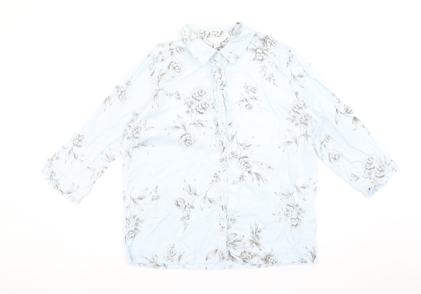 Charter Club Women’s Blue Floral Cotton Button-Up Shirt M