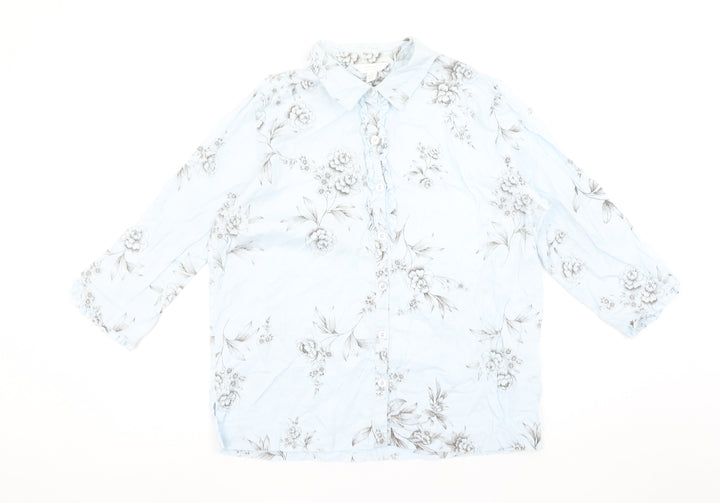 Charter Club Women’s Blue Floral Cotton Button-Up Shirt M