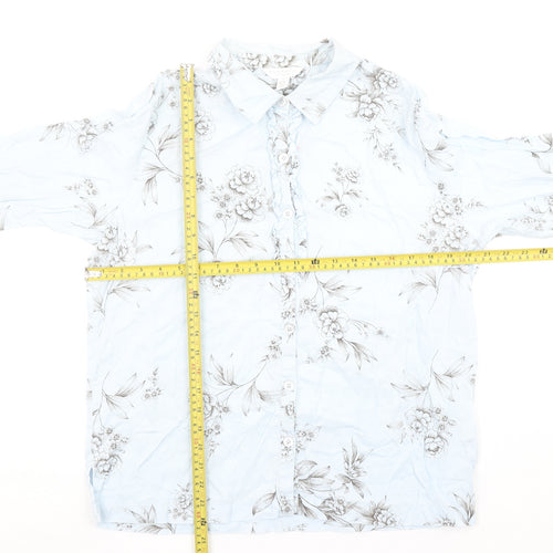 Charter Club Women’s Blue Floral Cotton Button-Up Shirt M