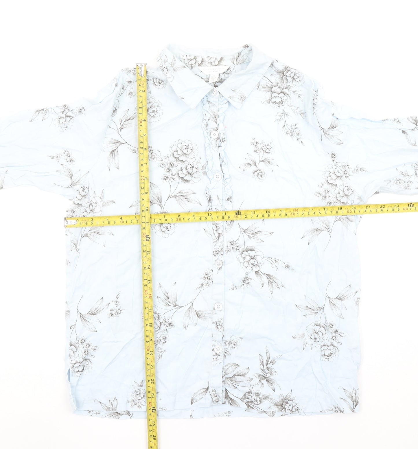 Charter Club Women’s Blue Floral Cotton Button-Up Shirt M