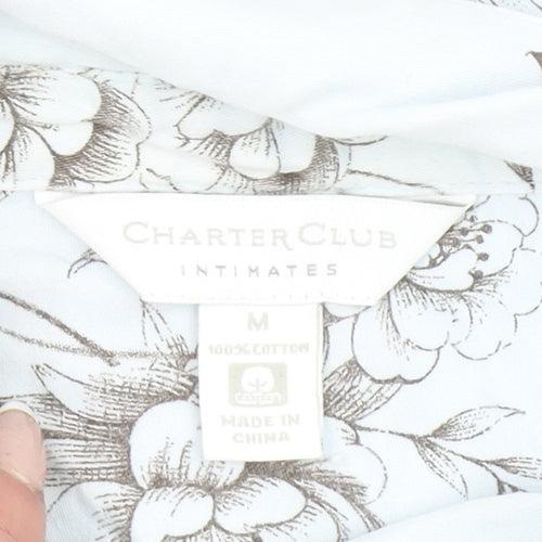 Charter Club Women’s Blue Floral Cotton Button-Up Shirt M