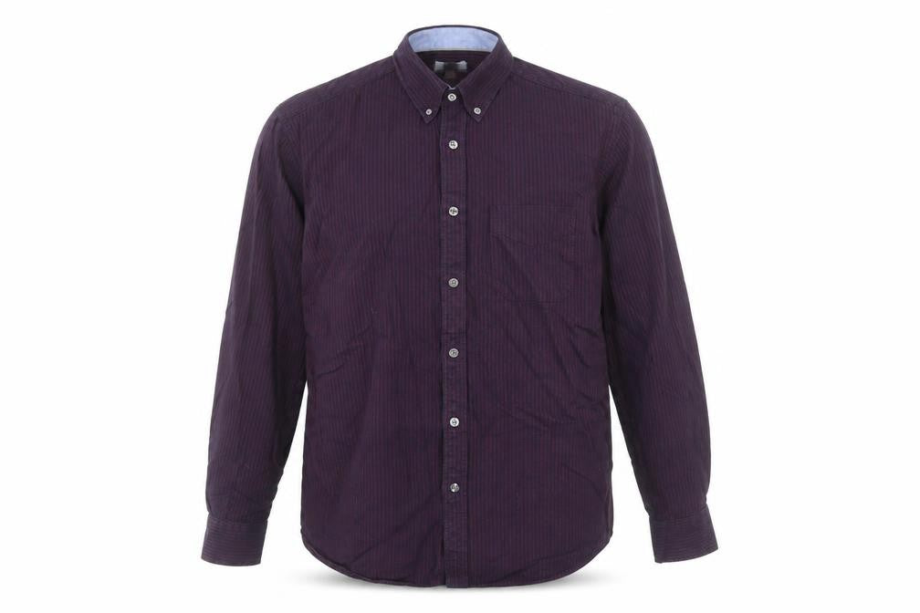 Marks and Spencer Men's Purple Striped Regular Fit Long Sleeve Cotton Oxford Shirt L