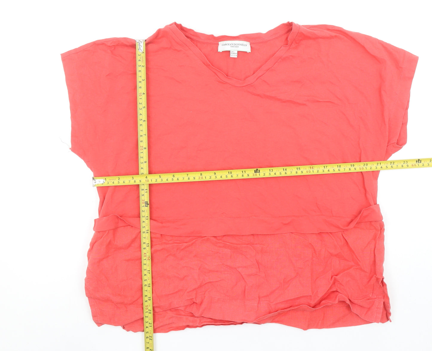Carolyn Donnelly Women’s Red Linen Cotton V-Neck T-Shirt Size L
