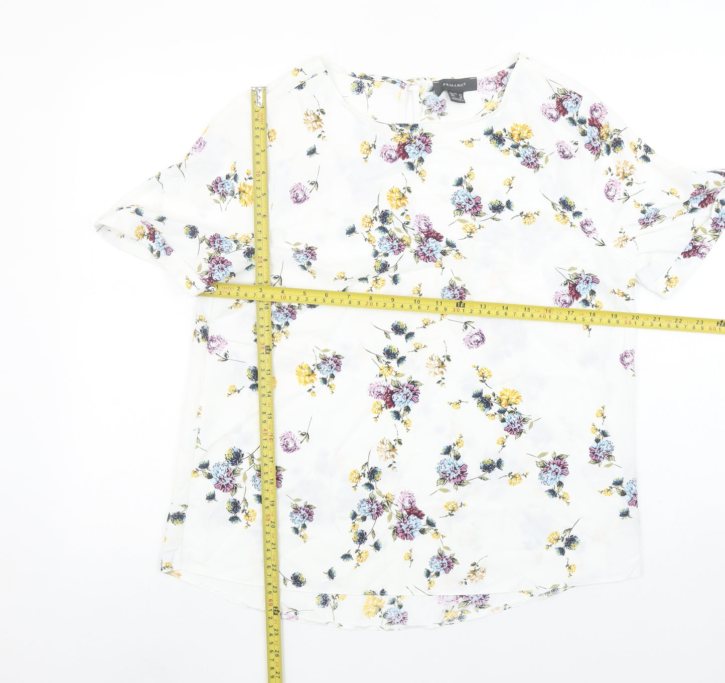 Primark Women’s White Floral Short Sleeve Tunic Blouse Size 14