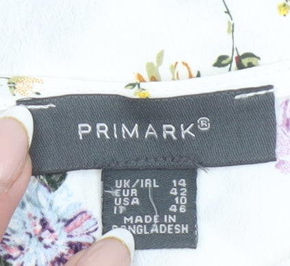 Primark Women’s White Floral Short Sleeve Tunic Blouse Size 14