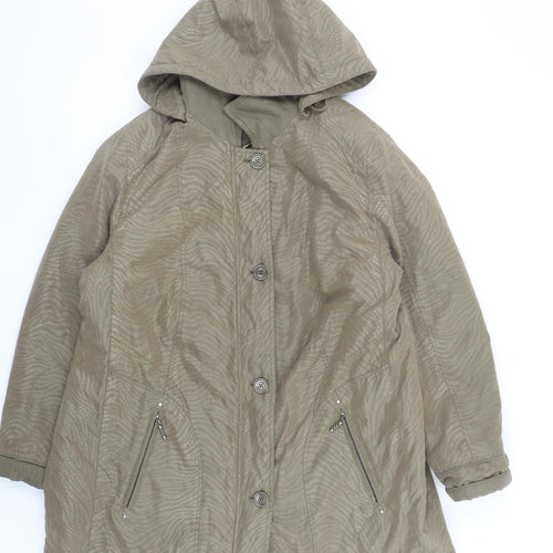 Barbara Lebek Women’s Khaki Hooded Mid-Length Coat Size 20 Polyester Blend