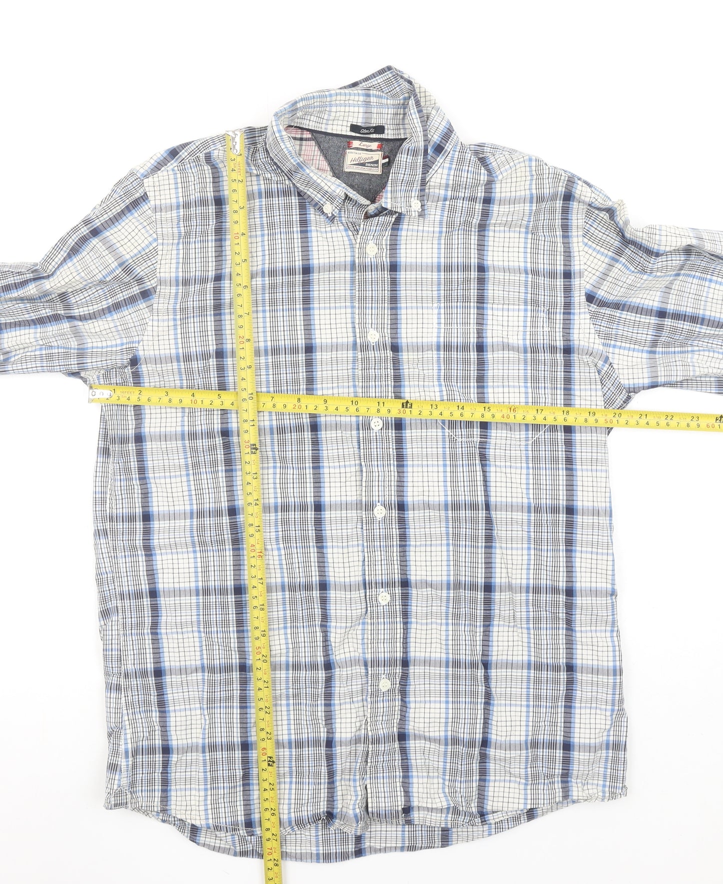 Tommy Hilfiger Denim Men's Blue Checked Slim Fit Shirt Size L