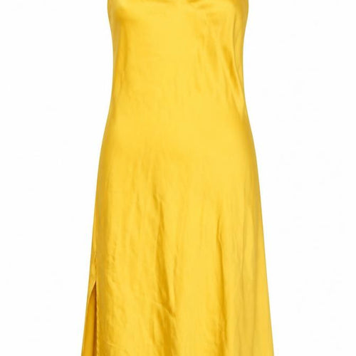 Topshop Women Yellow Satin Slip Midi Dress Size 12 Sleeveless V-Neck