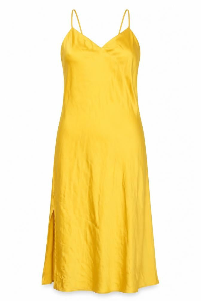 Topshop Women Yellow Satin Slip Midi Dress Size 12 Sleeveless V-Neck