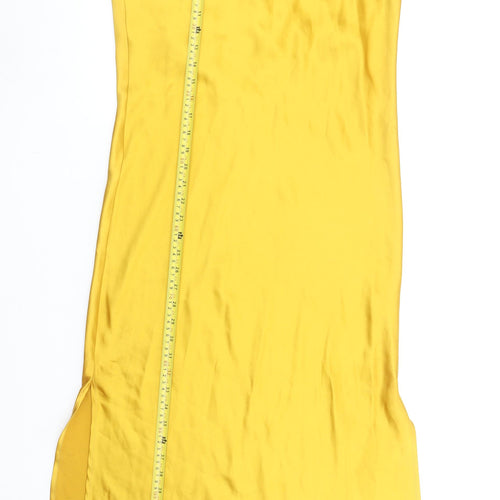 Topshop Women Yellow Satin Slip Midi Dress Size 12 Sleeveless V-Neck