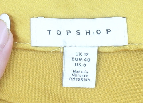 Topshop Women Yellow Satin Slip Midi Dress Size 12 Sleeveless V-Neck