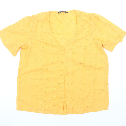 Dunnes Stores Womens Yellow Cotton Short Sleeve Button Tunic Blouse Size 14