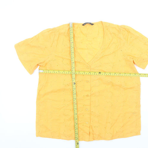 Dunnes Stores Womens Yellow Cotton Short Sleeve Button Tunic Blouse Size 14