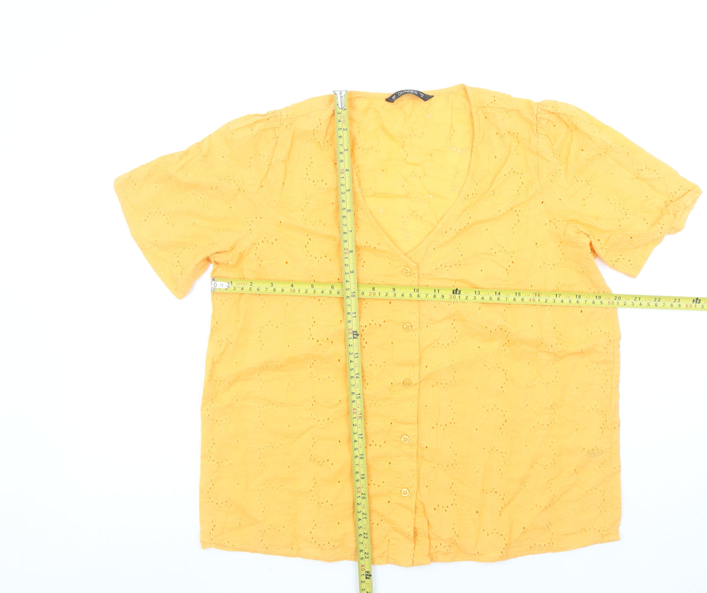 Dunnes Stores Womens Yellow Cotton Short Sleeve Button Tunic Blouse Size 14