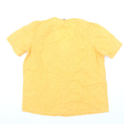 Dunnes Stores Womens Yellow Cotton Short Sleeve Button Tunic Blouse Size 14