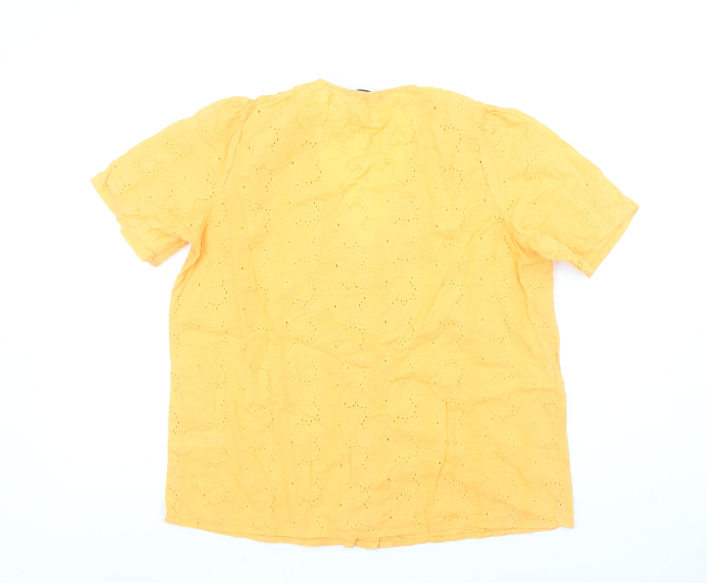 Dunnes Stores Womens Yellow Cotton Short Sleeve Button Tunic Blouse Size 14