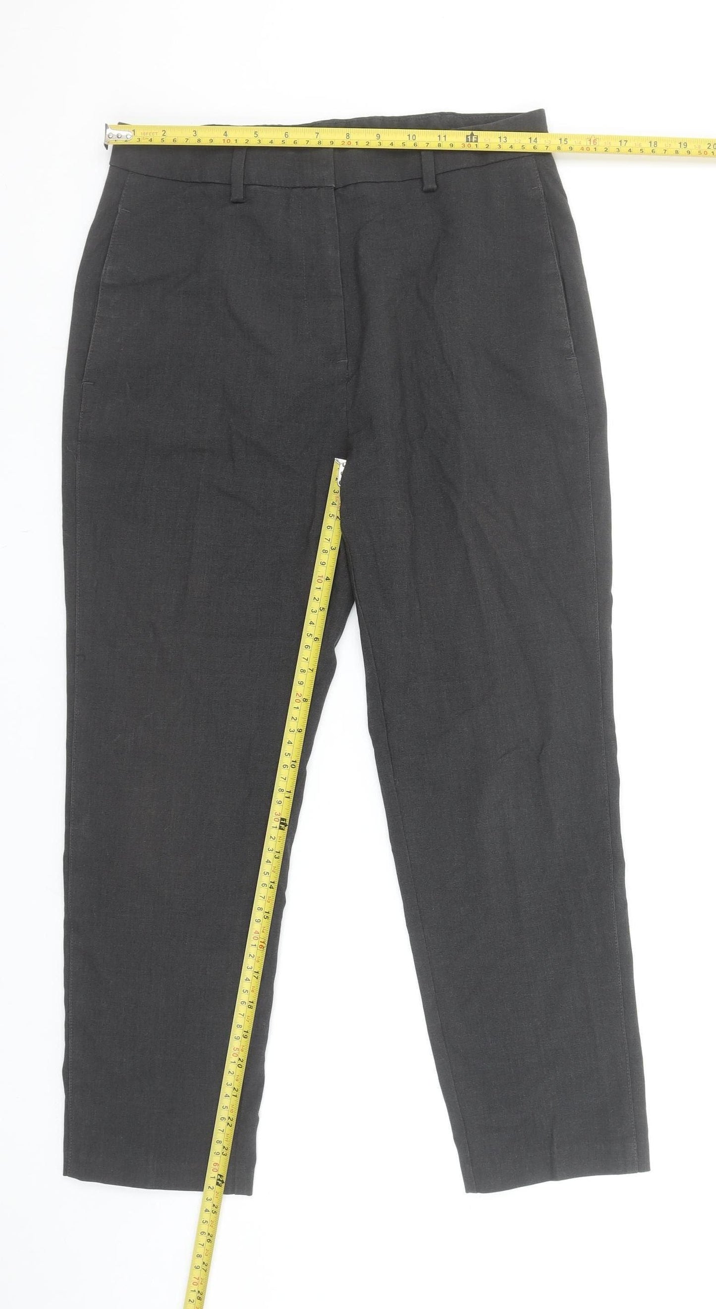Marks and Spencer Women's Grey Classic Straight Leg Trousers Size 10 Short
