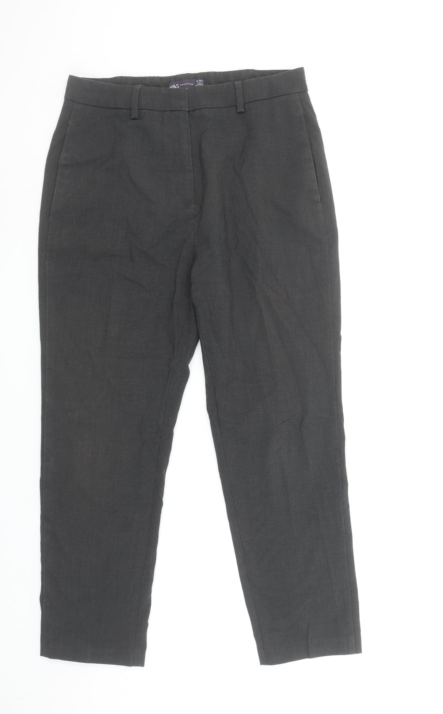 Marks and Spencer Women's Grey Classic Straight Leg Trousers Size 10 Short