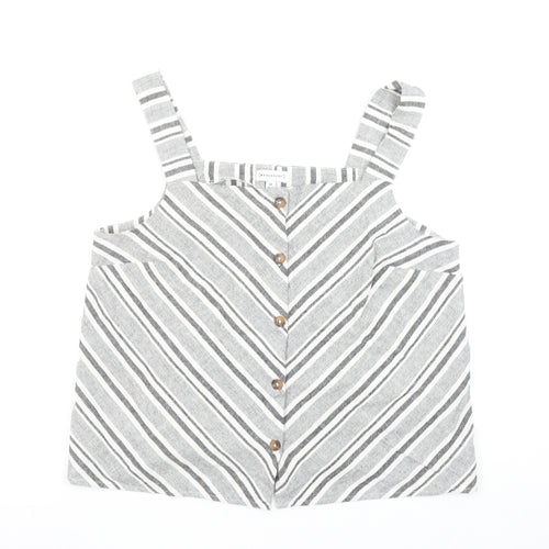 Warehouse Women’s Grey Striped Linen Cotton Camisole Tank Top Size 16