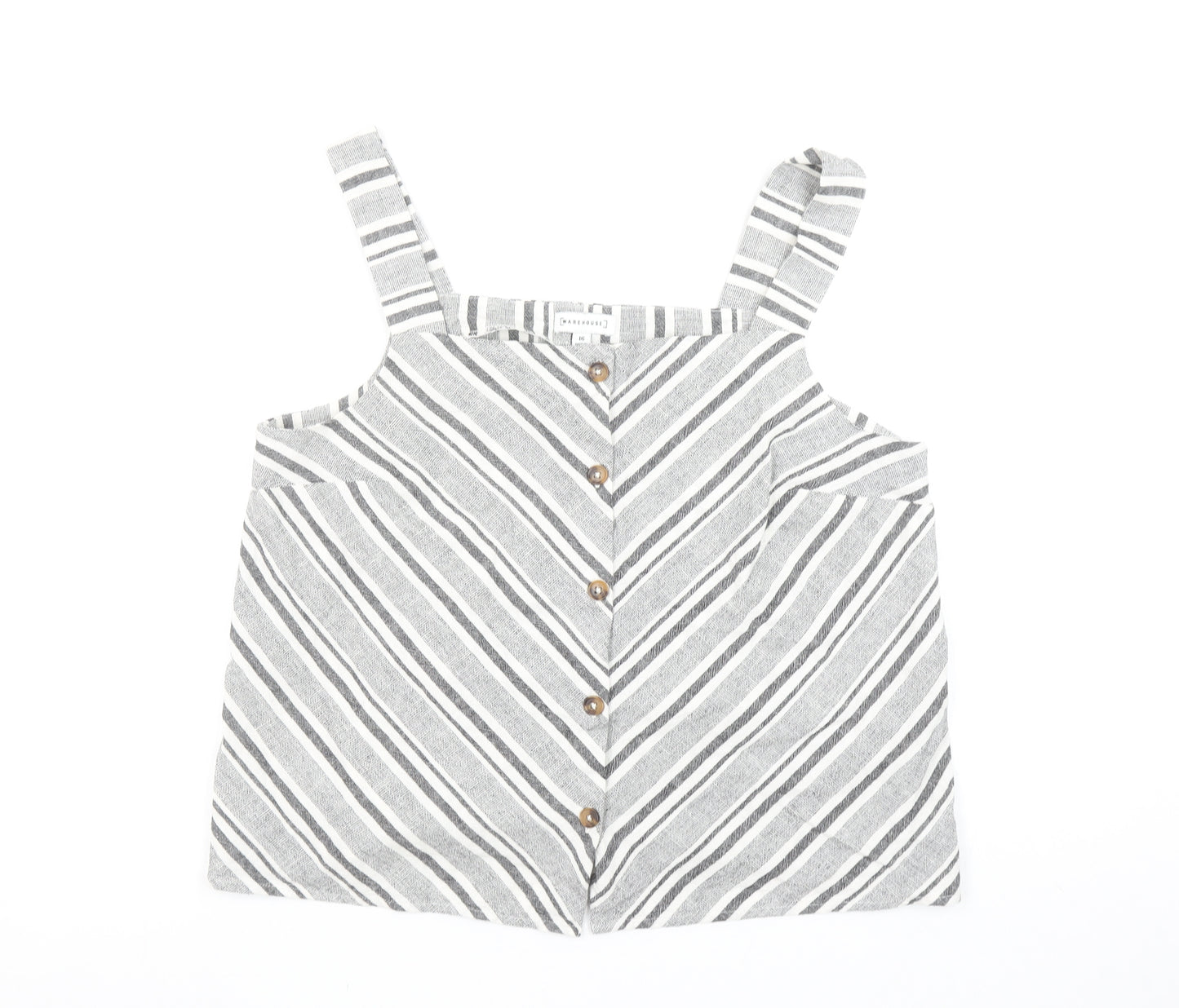 Warehouse Women’s Grey Striped Linen Cotton Camisole Tank Top Size 16