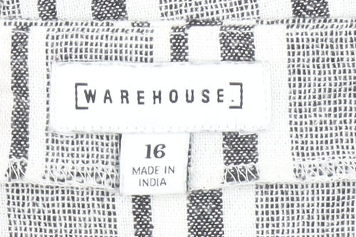 Warehouse Women’s Grey Striped Linen Cotton Camisole Tank Top Size 16