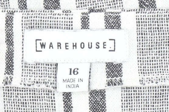 Warehouse Women’s Grey Striped Linen Cotton Camisole Tank Top Size 16