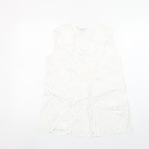 Principles Women White Wrap Sleeveless Blouse Size 10