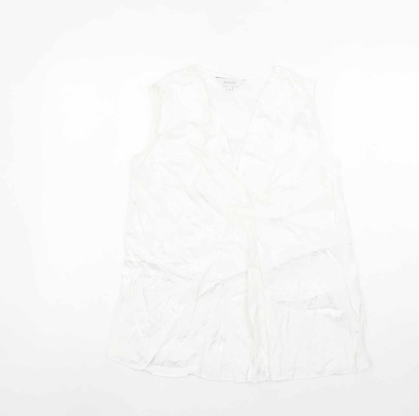 Principles Women White Wrap Sleeveless Blouse Size 10