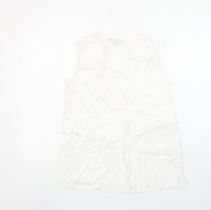 Principles Women White Wrap Sleeveless Blouse Size 10