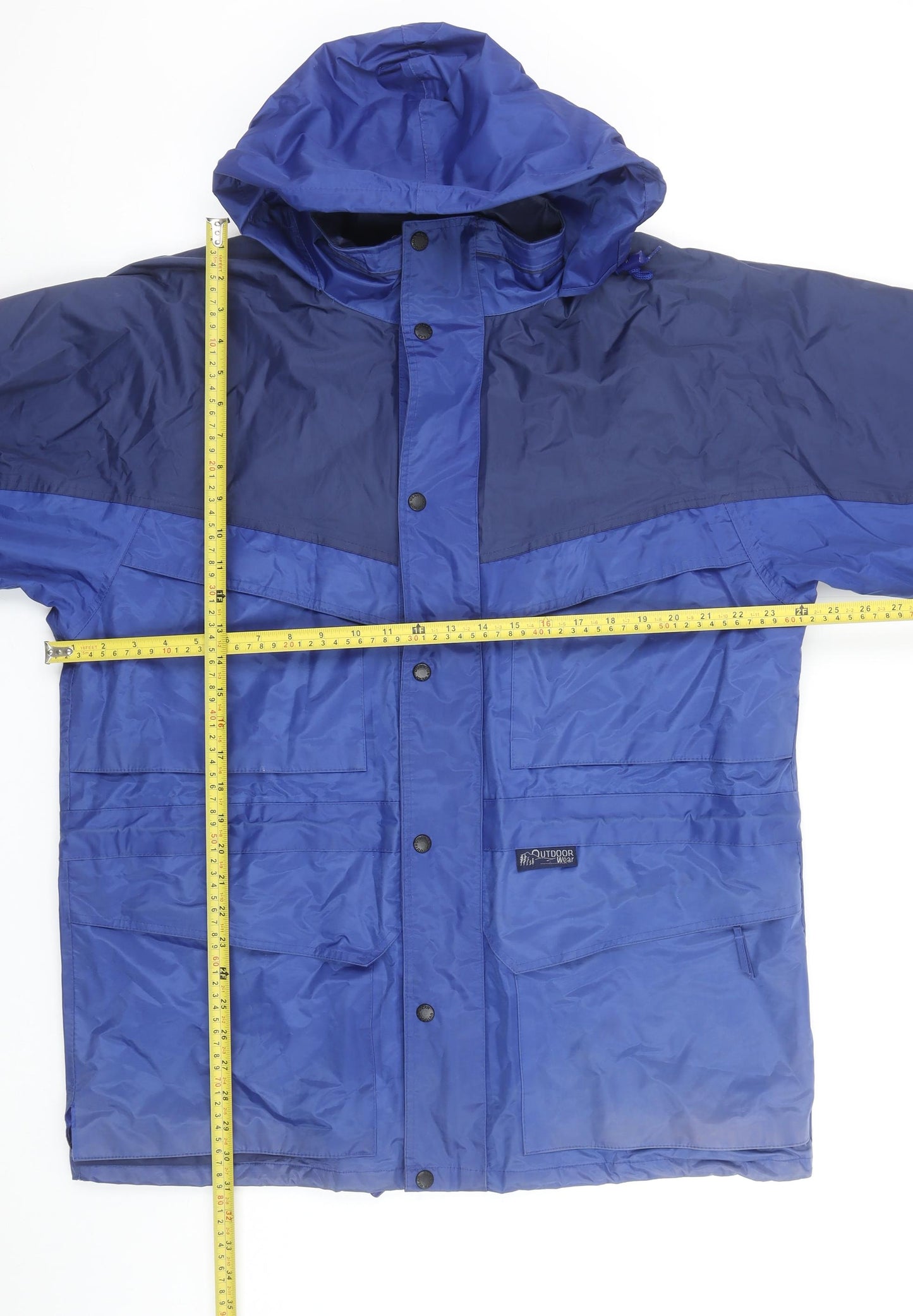 Outdoor Wear by R.M Men's Blue Waterproof Hooded Rain Jacket M