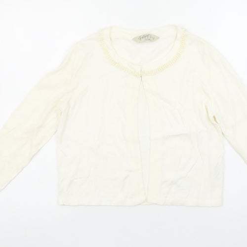 Gallery Women’s Ivory Beaded Neck Long Sleeve Knit Cardigan Size S
