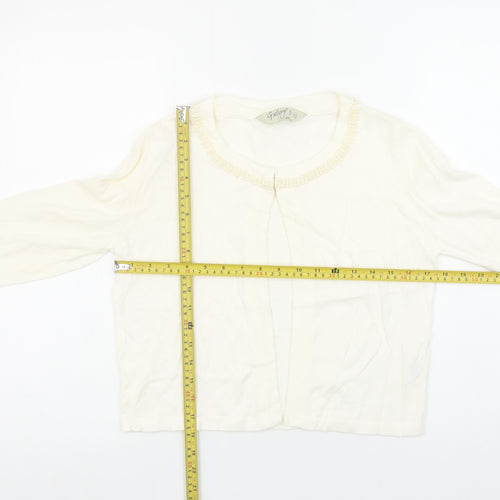 Gallery Women’s Ivory Beaded Neck Long Sleeve Knit Cardigan Size S