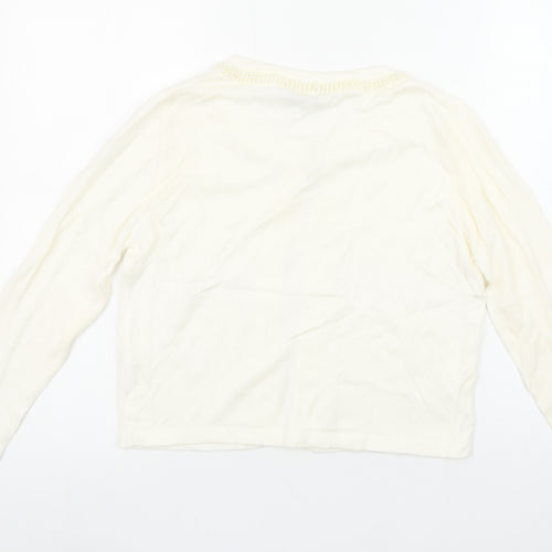 Gallery Women’s Ivory Beaded Neck Long Sleeve Knit Cardigan Size S