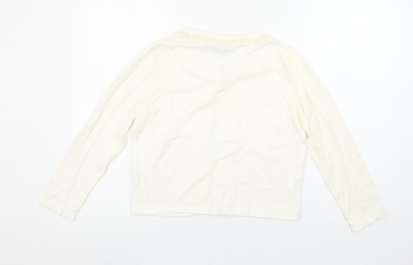 Gallery Women’s Ivory Beaded Neck Long Sleeve Knit Cardigan Size S