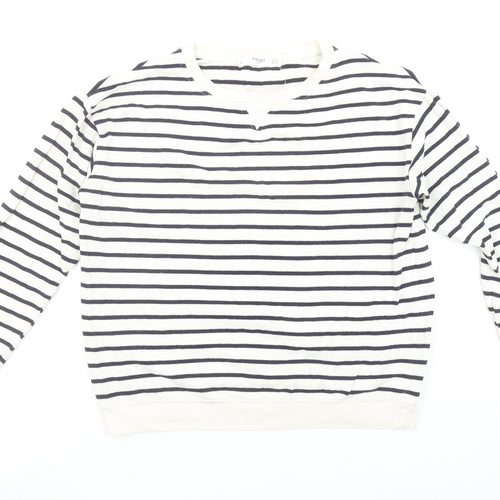 Mango Women’s White Black Striped Long Sleeve Cotton Top Size 8