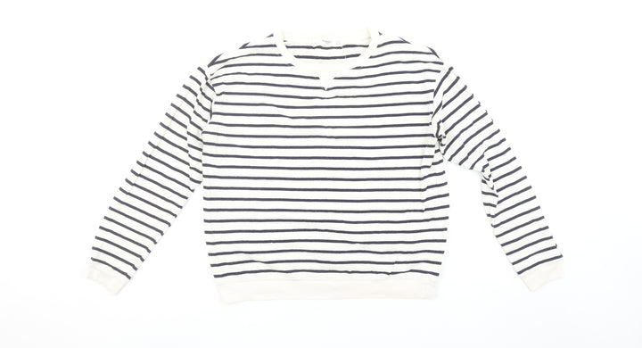 Mango Women’s White Black Striped Long Sleeve Cotton Top Size 8