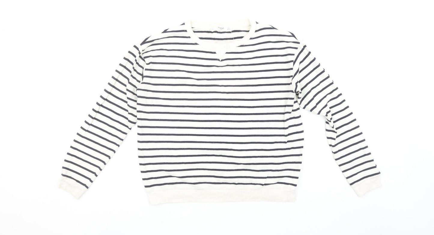 Mango Women’s White Black Striped Long Sleeve Cotton Top Size 8